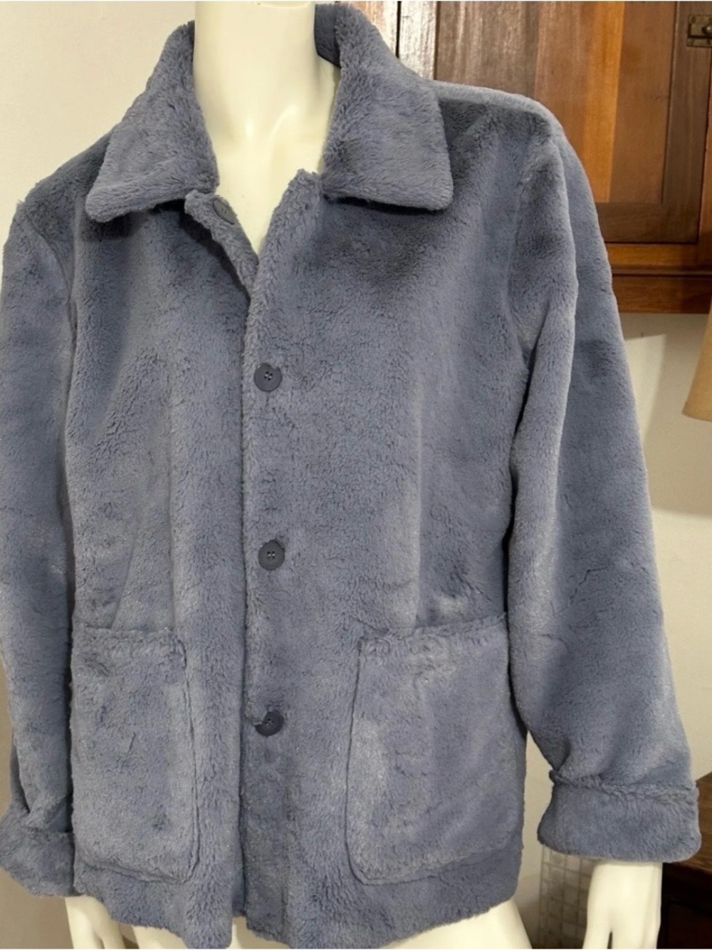 Brandon Thomas Plush Button-Front Teddy Jacket in Gray